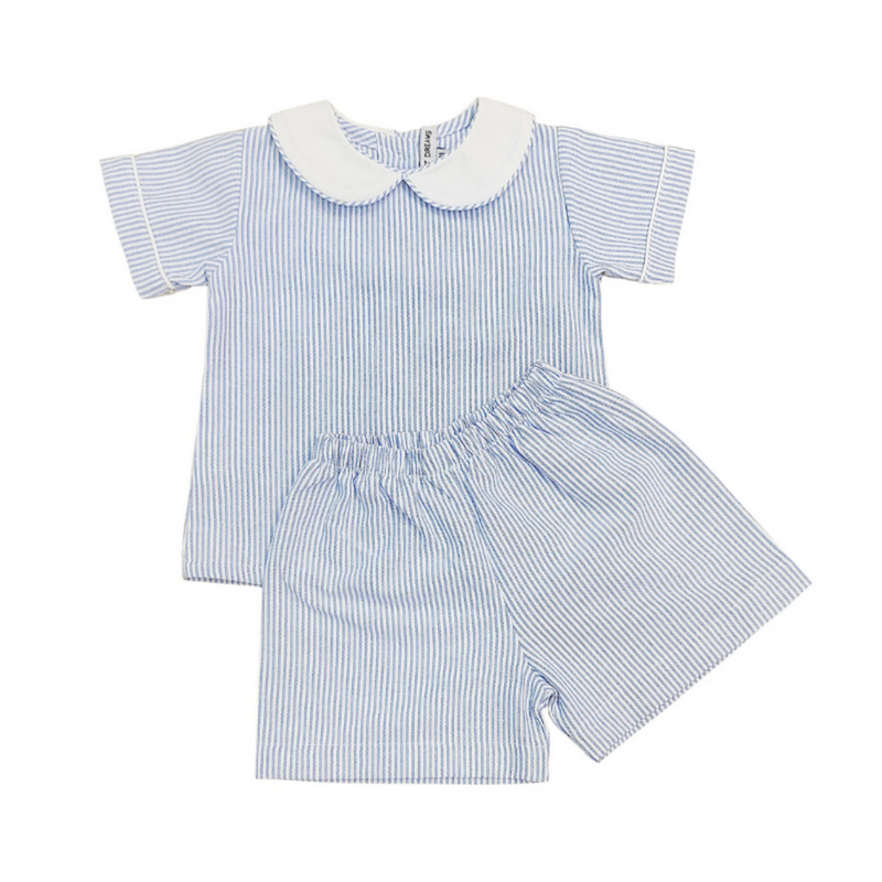 BLUE STRIPE BOY SHORT SET