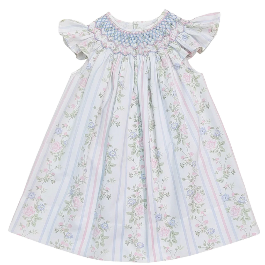 VALERIE FLORAL ROSE VINE SMOCKED PRINT DRESS