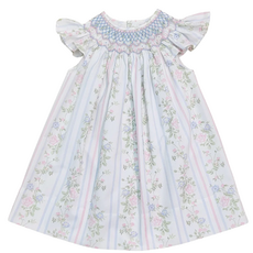 VALERIE FLORAL ROSE VINE SMOCKED PRINT DRESS
