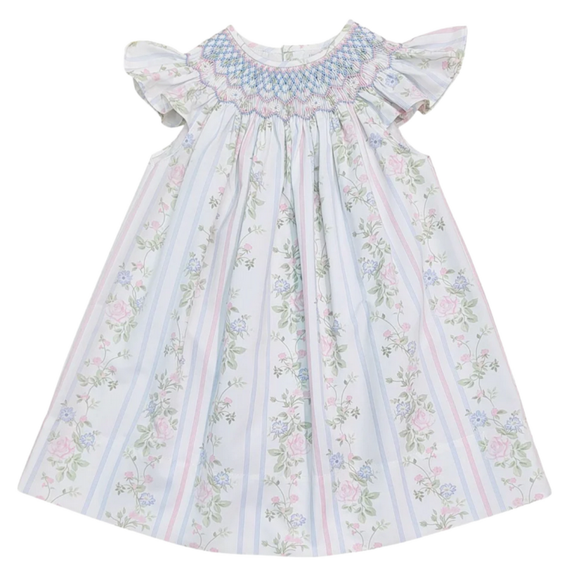 VALERIE FLORAL ROSE VINE SMOCKED PRINT DRESS