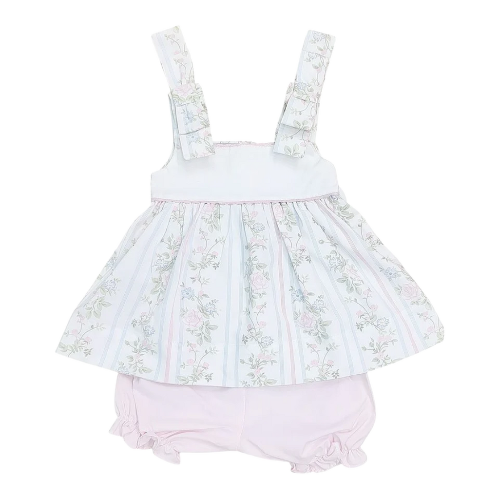 VALERIE BLUE/PINK VINE FLORAL PRINT BLOOMER SET