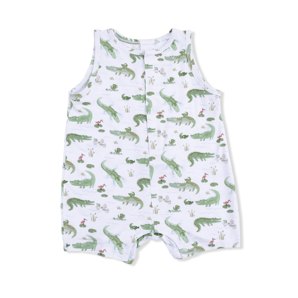 ANGEL DEAR Sleeveless Shortie Romper - Crayon Alligators