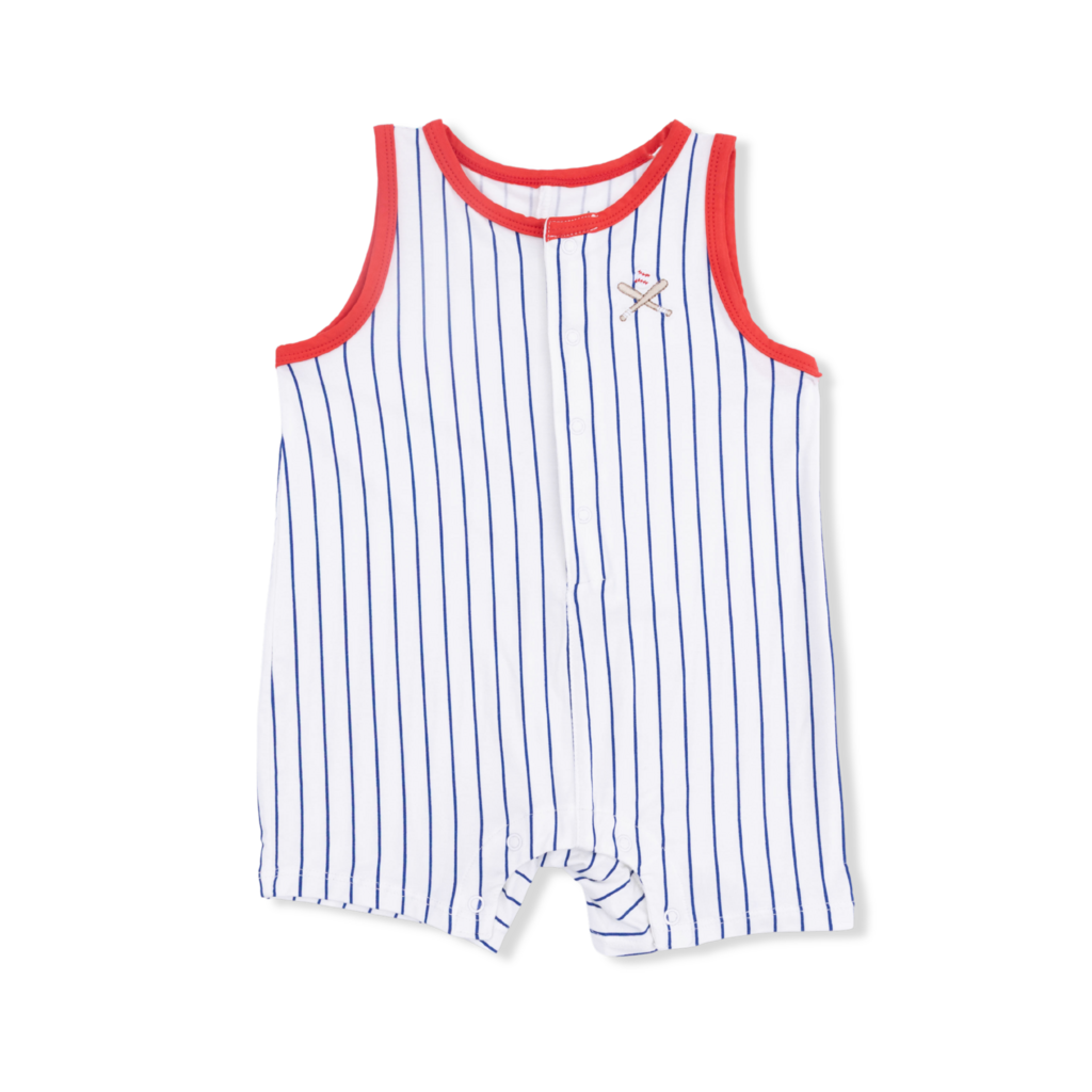 ANGEL DEAR Sleeveless Shortie Romper - Baseball Stripe