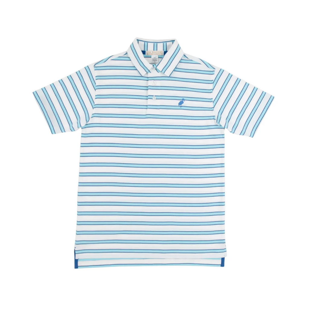 THE BEAUFORT BONNET COMPANY PRIM AND PROPER POLO SS-PIMA Worth Ave White/Wood Boat Blue Stripe