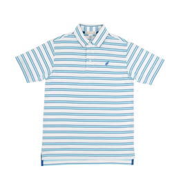 THE BEAUFORT BONNET COMPANY PRIM AND PROPER POLO SS-PIMA Worth Ave White/Wood Boat Blue Stripe