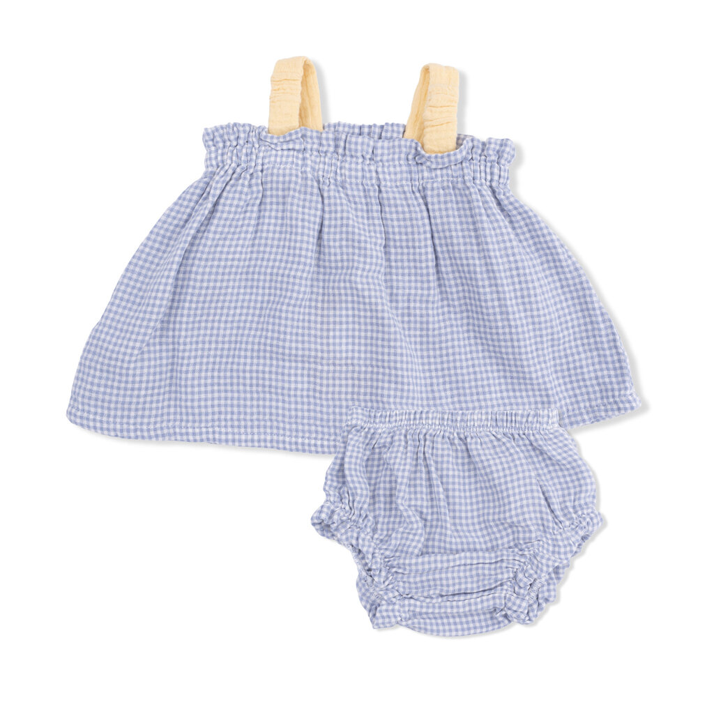 ANGEL DEAR Top with Bows & Rfl Leg Bloomer - Micro Gingham Blue Blizzard