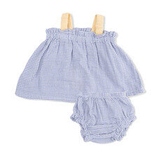 ANGEL DEAR Top with Bows & Rfl Leg Bloomer - Micro Gingham Blue Blizzard
