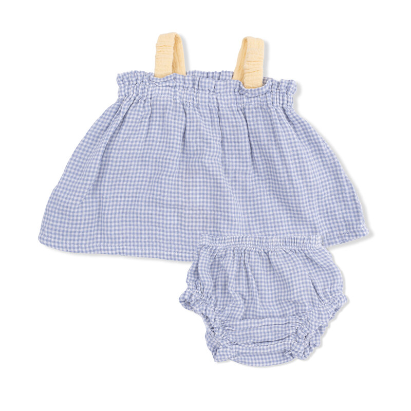 ANGEL DEAR Top with Bows & Rfl Leg Bloomer - Micro Gingham Blue Blizzard