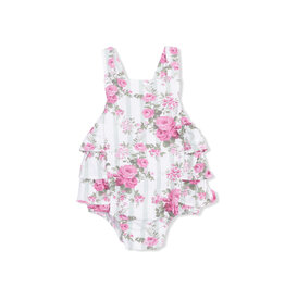 ANGEL DEAR Ruffle Sunsuit - Cabbage Rose Stripe