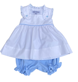 WHITE W/BLUE TRIM BLOOMER SET
