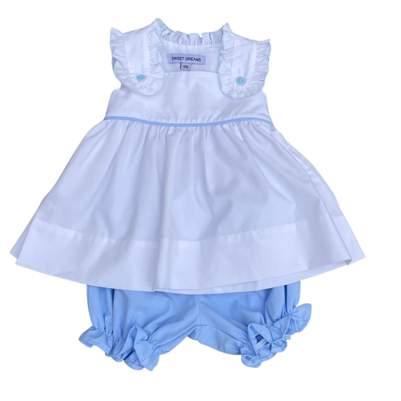 WHITE W/BLUE TRIM BLOOMER SET