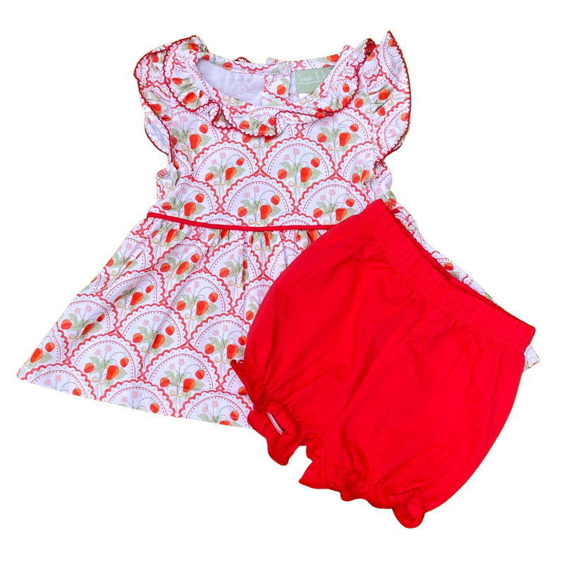 STRAWBERRIES-RUFFLE NECK BLOOMER SET