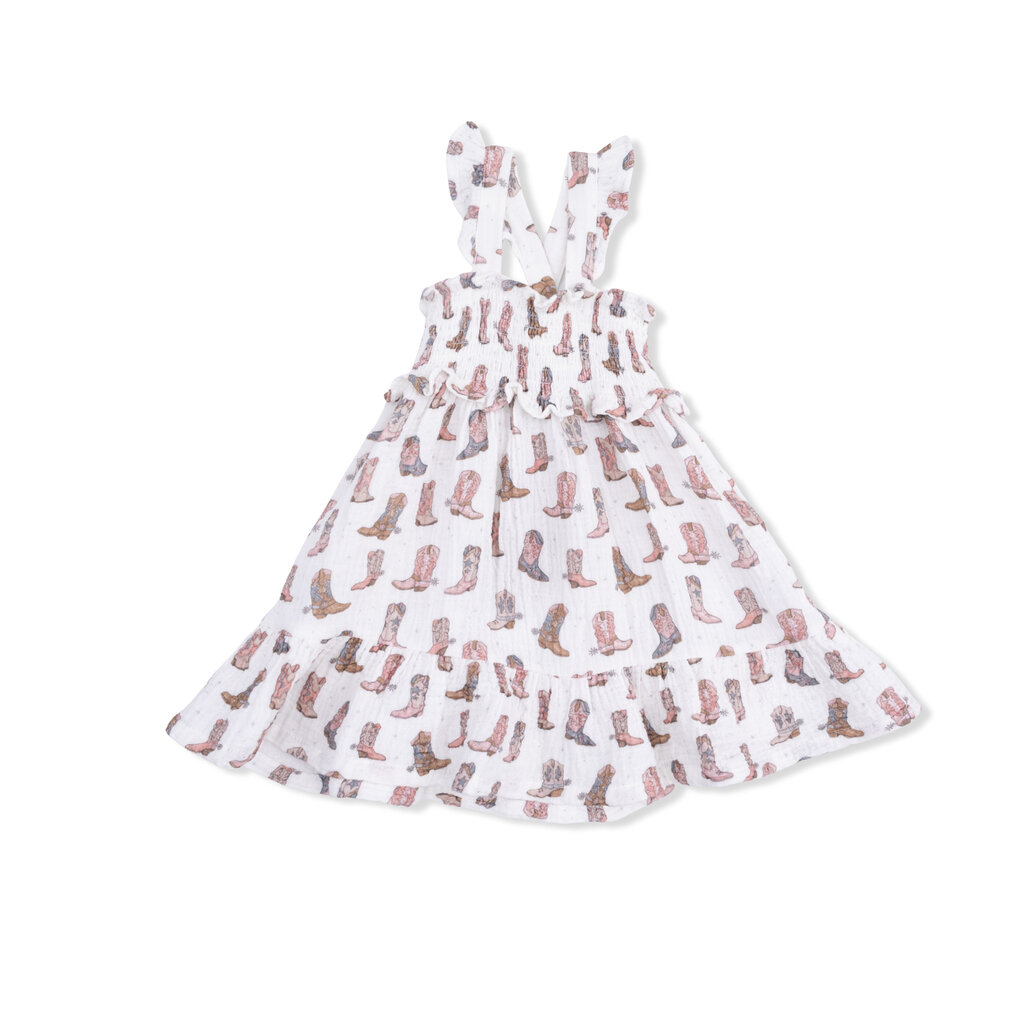 ANGEL DEAR Smocked Ruffle Sundress & Bloomer - Cowgirl Boots