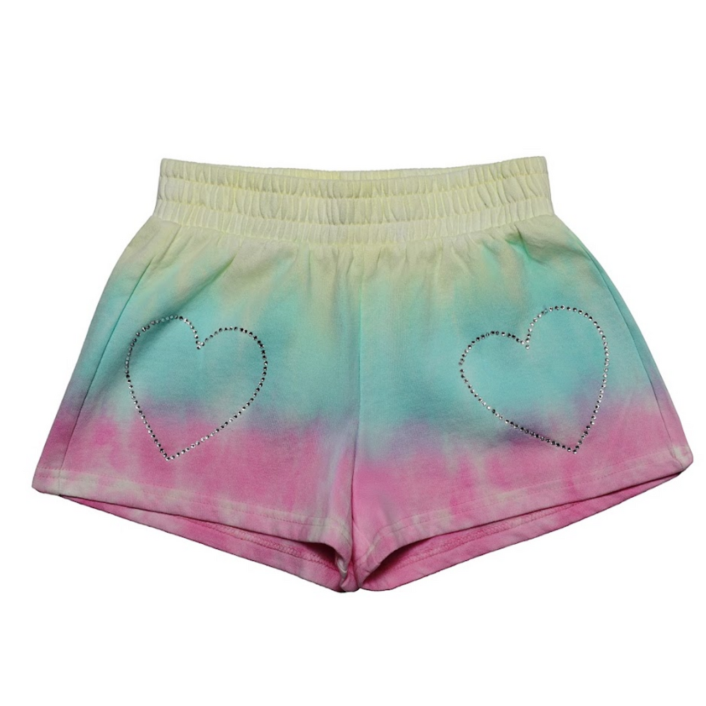 MIA NEW YORK CRYSTAL HEARTS TIE DYED SHORTS