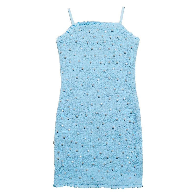 MIA NEW YORK GIRL'S BLUE PEARL SMOCKED DRESS