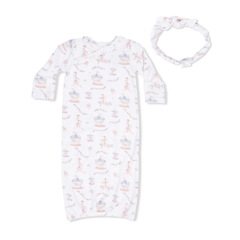 ANGEL DEAR Kimono Gown & Knot Headband - Carousel w/Bows