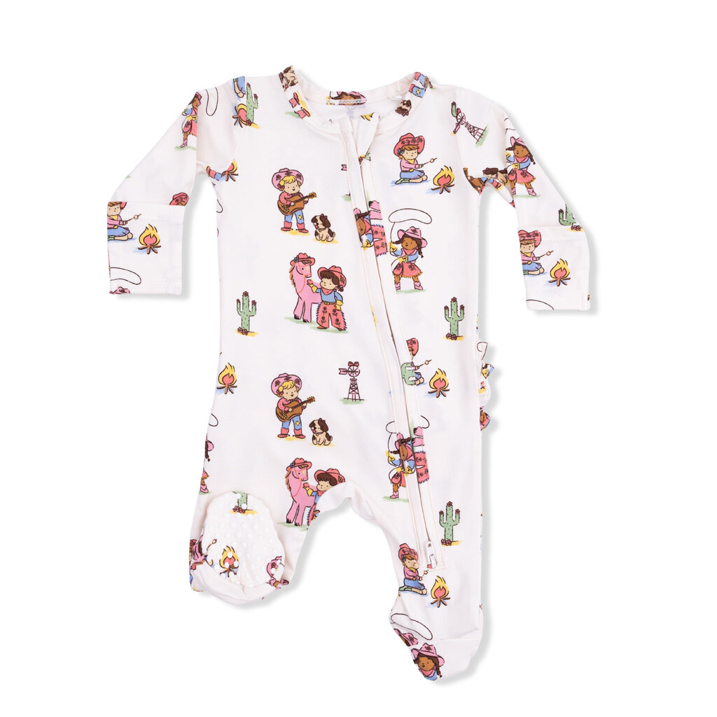 ANGEL DEAR 2 Way Ruffle Back Zipper Footie - Vintage Cowgirls