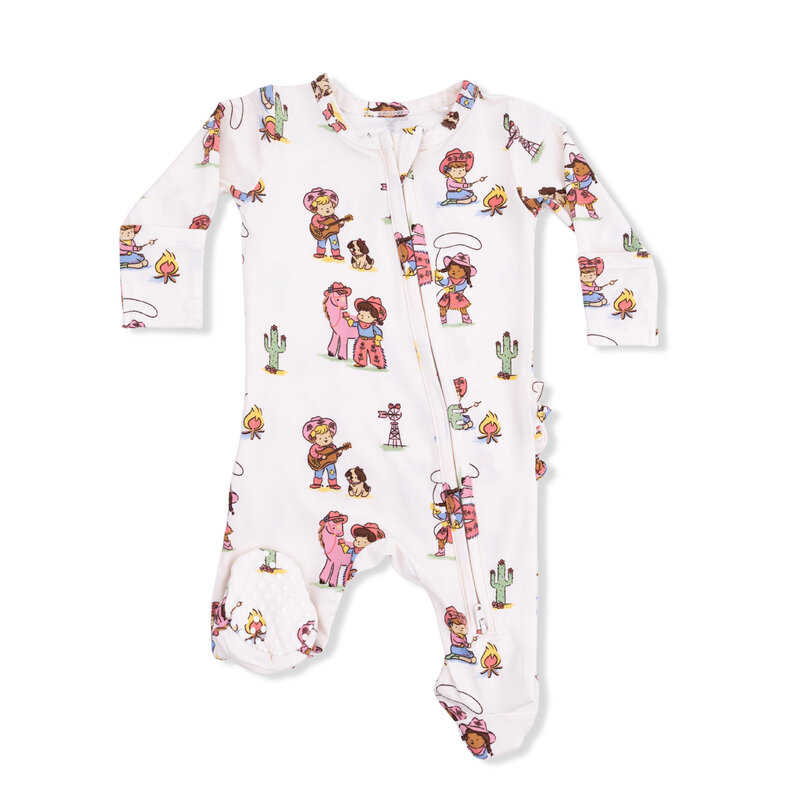 ANGEL DEAR 2 Way Ruffle Back Zipper Footie - Vintage Cowgirls