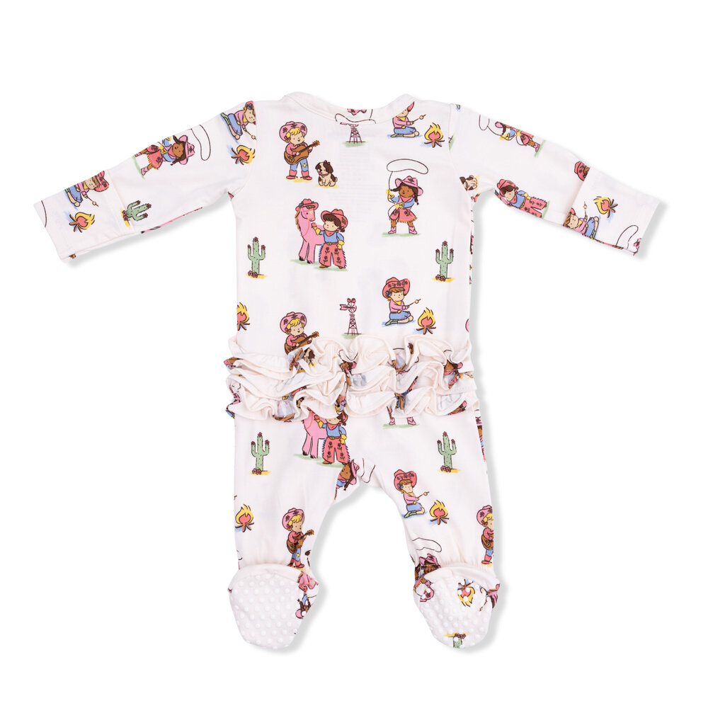 ANGEL DEAR 2 Way Ruffle Back Zipper Footie - Vintage Cowgirls
