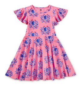 FLUTTER SLEEVE TWIRL DRESS