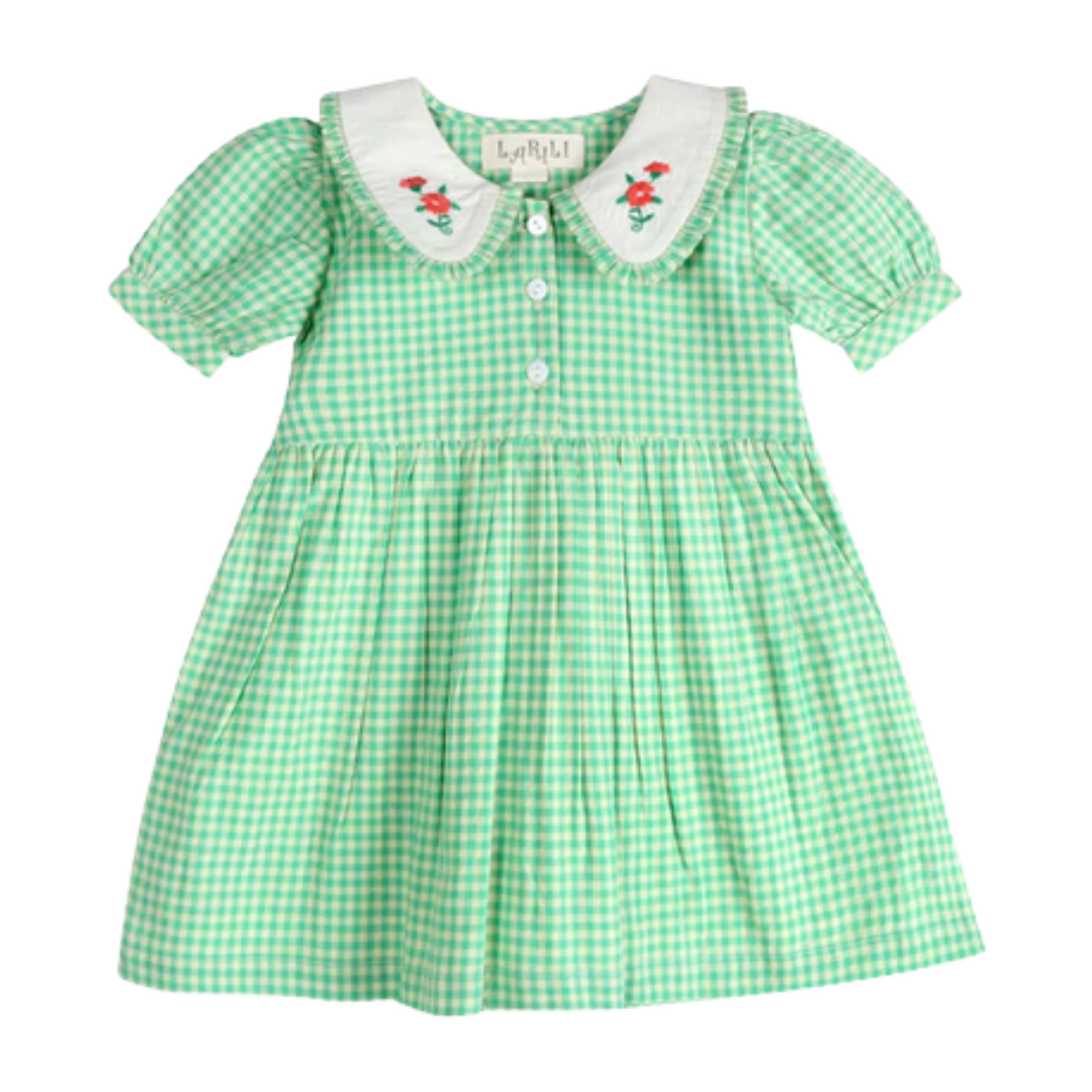 LARILI Green Gingham Emb. Mia Dress