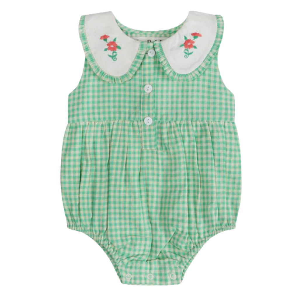 LARILI Green Gingham Emb. Mia Romper