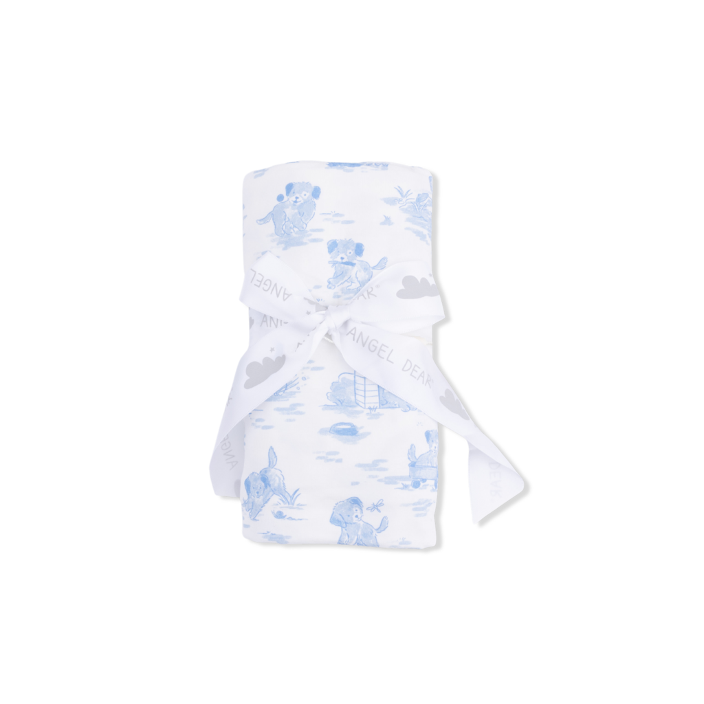 ANGEL DEAR Swaddle Blanket - Puppy Toile Blue