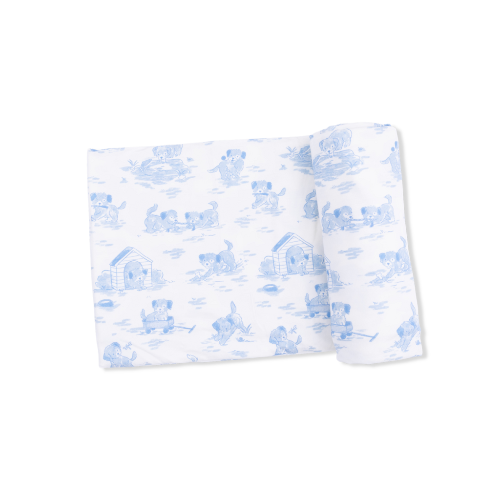 ANGEL DEAR Swaddle Blanket - Puppy Toile Blue