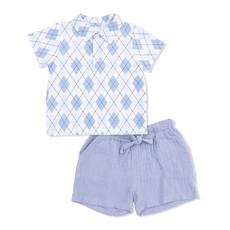 ANGEL DEAR Polo with Casual Short - Blue Argyle