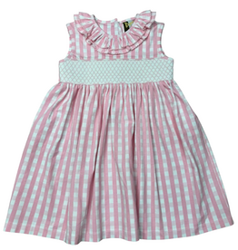BANANA SPLIT Pink Gingham Geo Dress w/Pearls