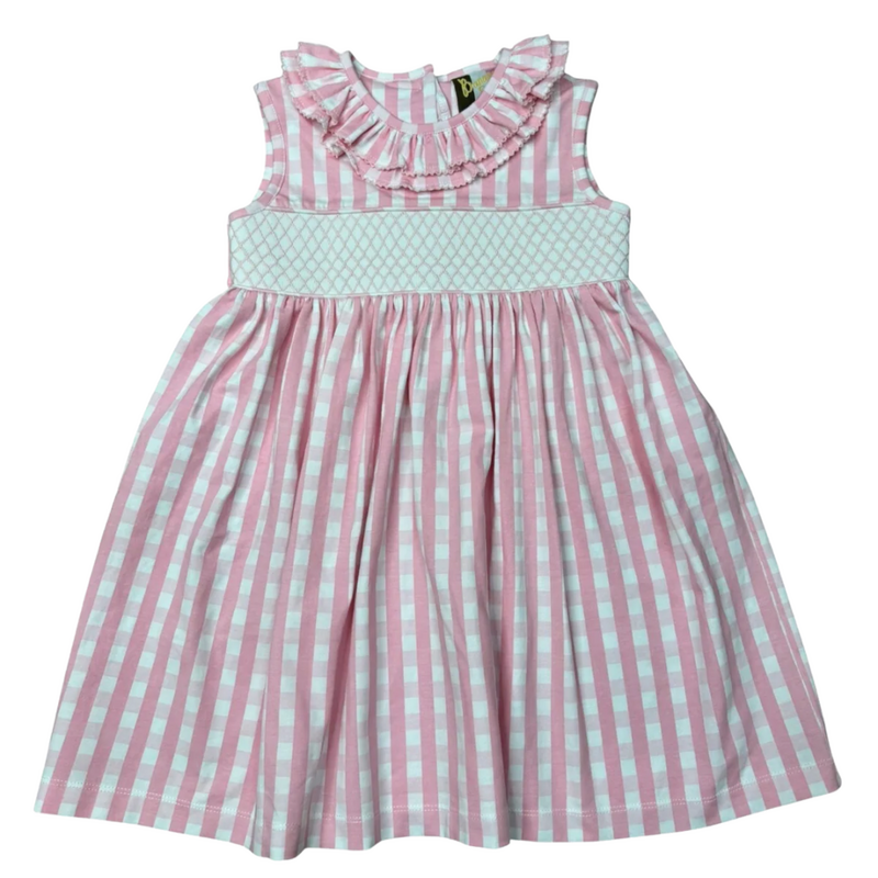 BANANA SPLIT Pink Gingham Geo Dress w/Pearls