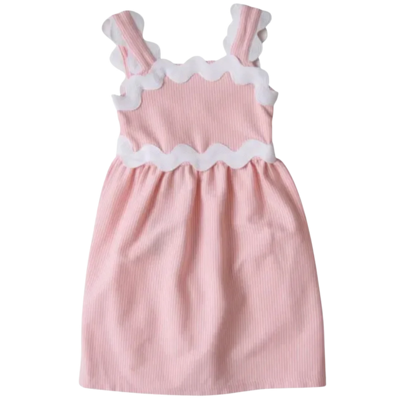 BANANA SPLIT Reese Ric Rac Dress-Peach Stripe
