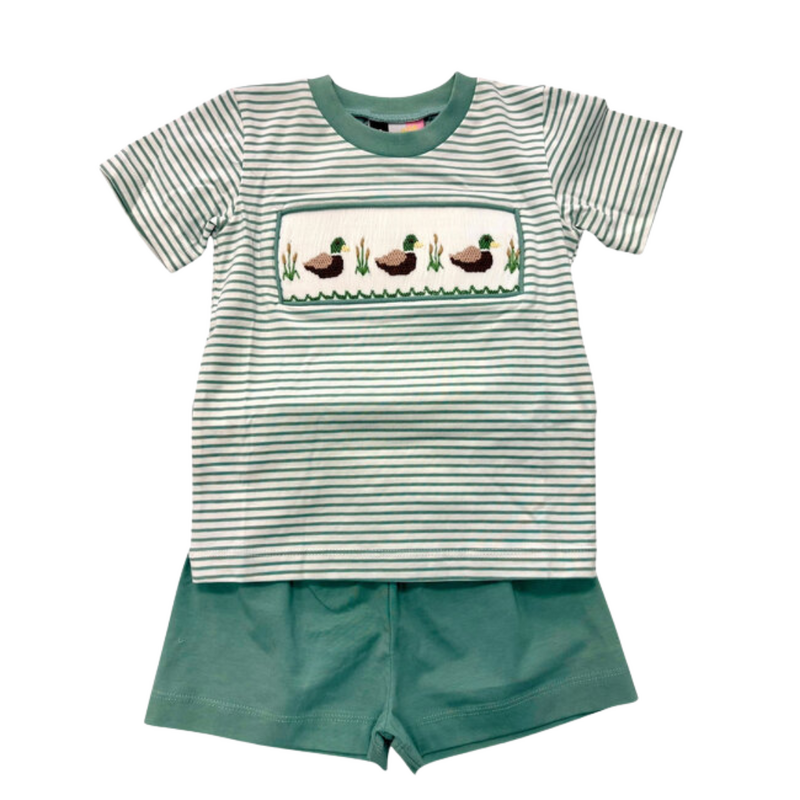 BANANA SPLIT Mallard Duck Smocked Boy Short Set