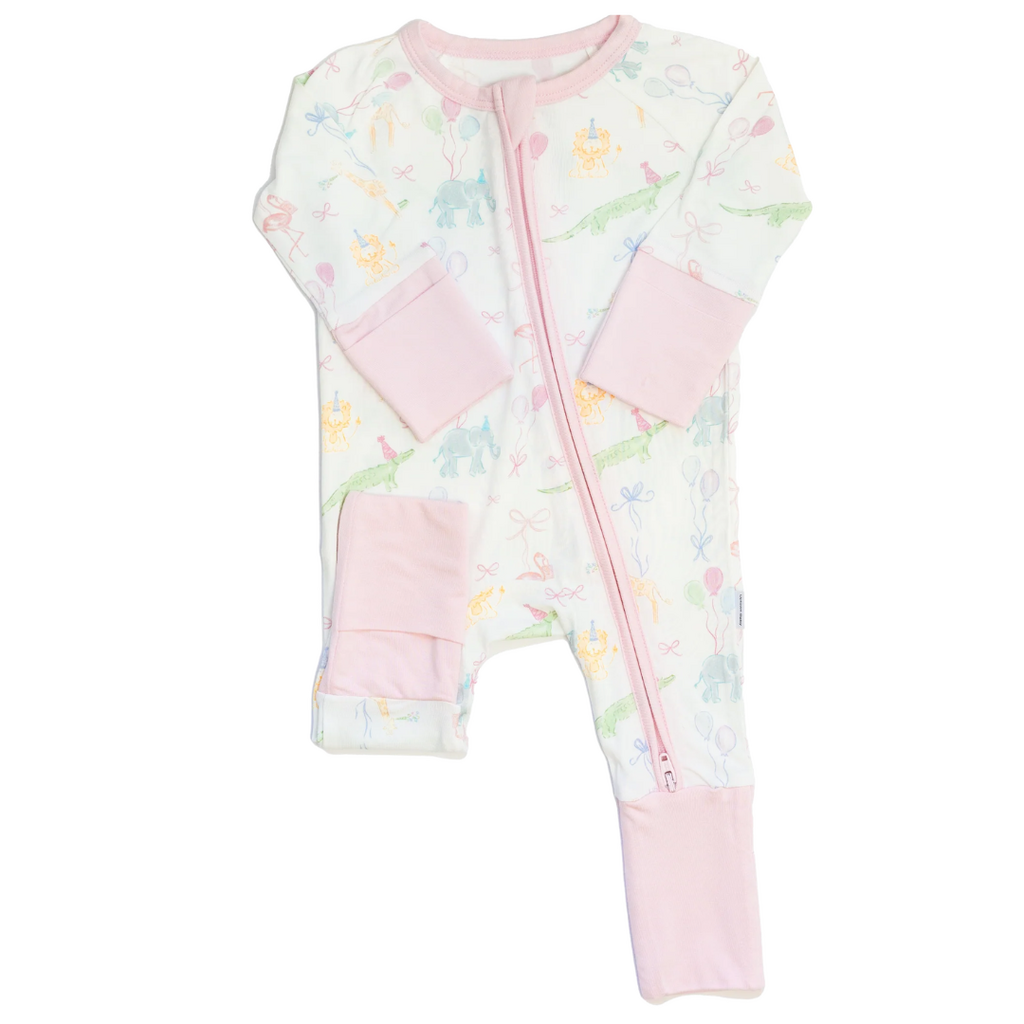 THE UPTOWN BABY BIRTHDAY ZOO ANIMALS-SLEEP ROMPER