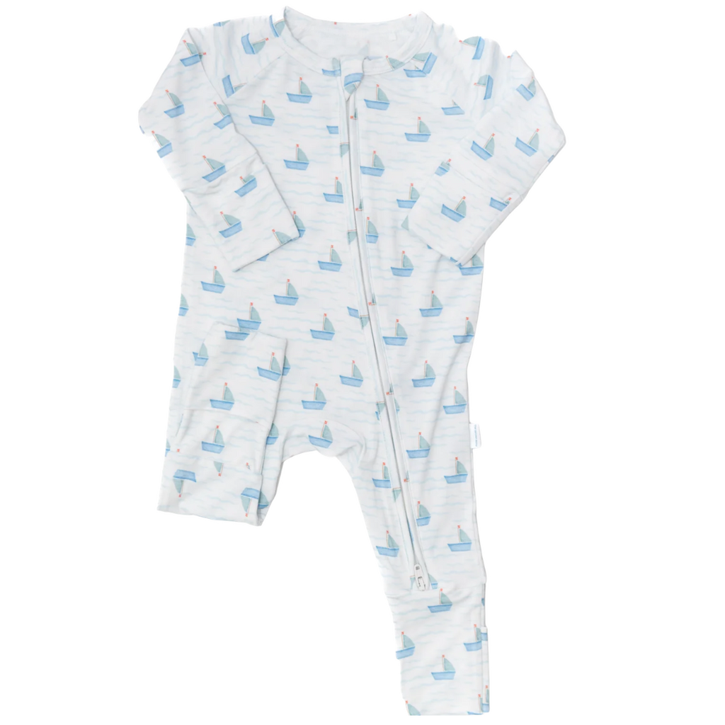 THE UPTOWN BABY SAIL BOATS SLEEP ROMPER