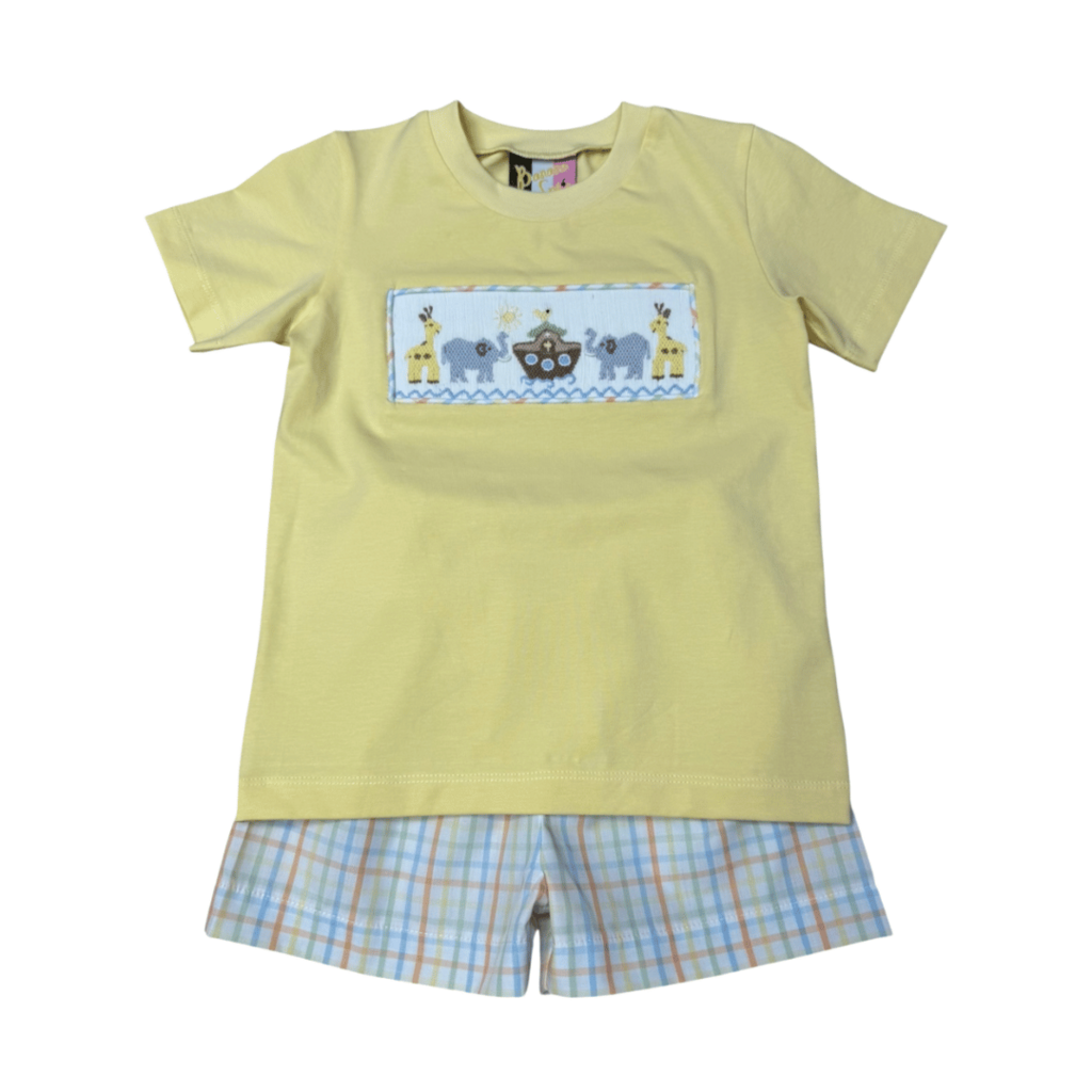 BANANA SPLIT Noah's Ark Smocked Boys Short Set
