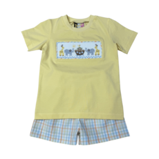 BANANA SPLIT Noah's Ark Smocked Boys Short Set