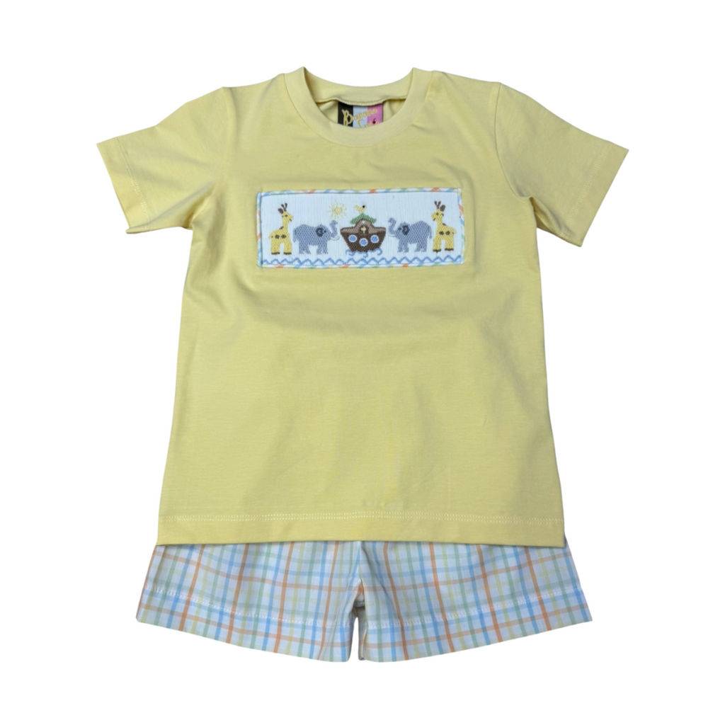 BANANA SPLIT Noah's Ark Smocked Boys Short Set