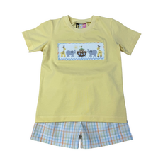 BANANA SPLIT Noah's Ark Smocked Boys Short Set