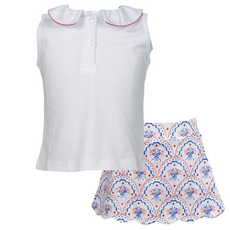 THE PROPER PEONY SS WHITE TOP TRIMMED IN RED W/SCALLOP SKORT