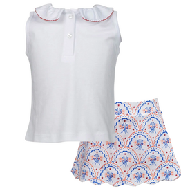 THE PROPER PEONY SS WHITE TOP TRIMMED IN RED W/SCALLOP SKORT