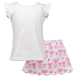 THE PROPER PEONY WHITE FLUTTER SLEEVE TOP W/GROSGRAIN SCALLOP SKORT