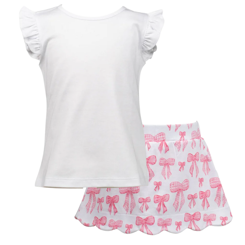 THE PROPER PEONY WHITE FLUTTER SLEEVE TOP W/GROSGRAIN SCALLOP SKORT