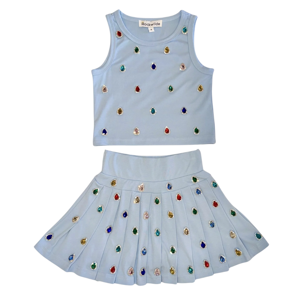 ROCKWILDE JEWELED SKIRT SET-BLUE