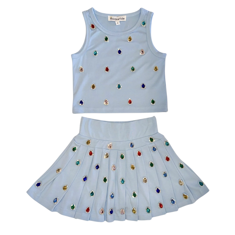 ROCKWILDE JEWELED SKIRT SET-BLUE