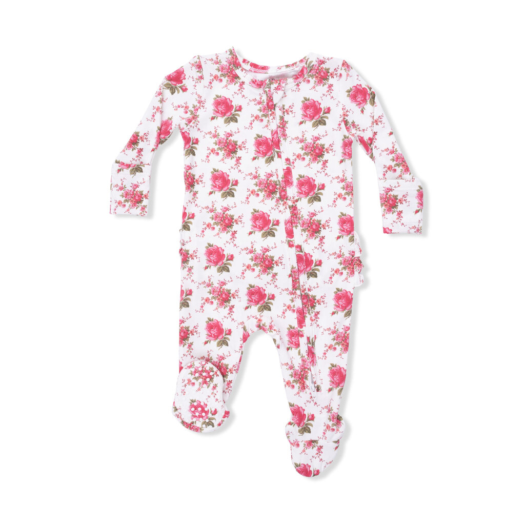 ANGEL DEAR 2 Way Ruffle Back Zipper Footie - Elegant Roses