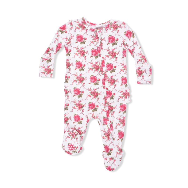 ANGEL DEAR 2 Way Ruffle Back Zipper Footie - Elegant Roses