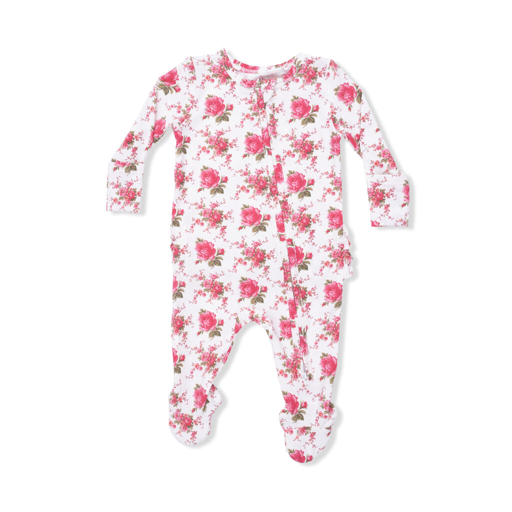 ANGEL DEAR 2 Way Ruffle Back Zipper Footie - Elegant Roses