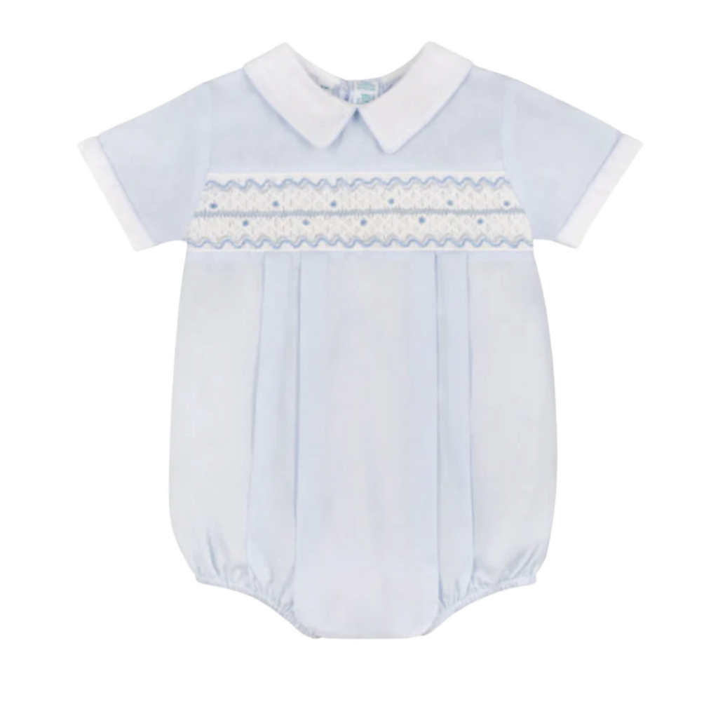 FELTMAN BROTHERS BOYS WAVE SMOCKED ROMPER-BLUE/WHITE