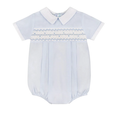 FELTMAN BROTHERS BOYS WAVE SMOCKED ROMPER-BLUE/WHITE
